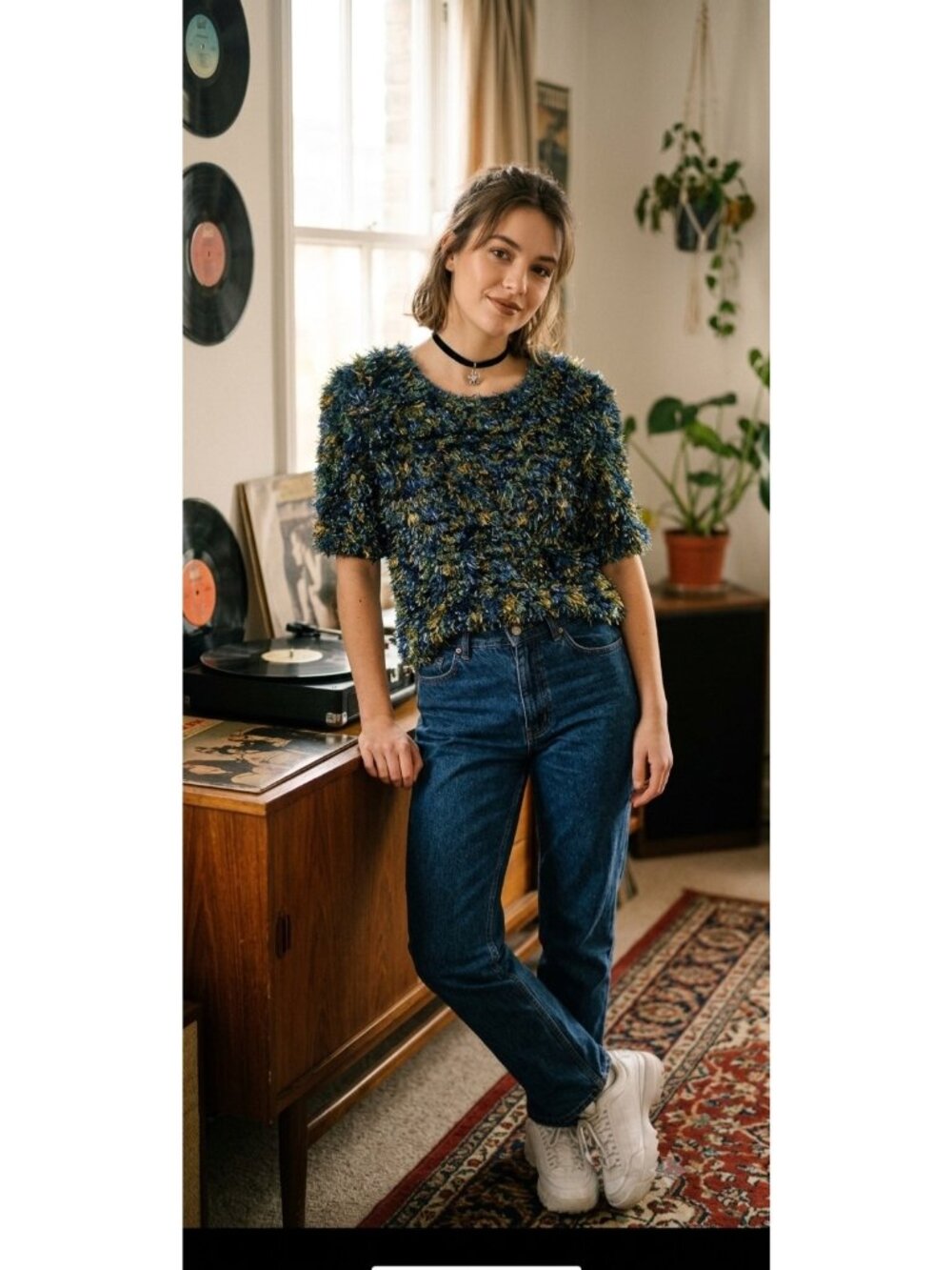 Gantos Vintage 90’s Eyelash Sweater Blue Size M Retro Grunge Phoebe Rave Bratz